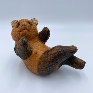 Vintage Handmade Finely Woven Lacquer Wicker Asian Panda Bear Rattan Style Bear